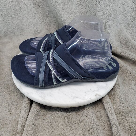 Merrell Shoes Womens Size 10 Navy Blue Textile Terran 3 Cush Slide Sandals - Picture 1 of 10